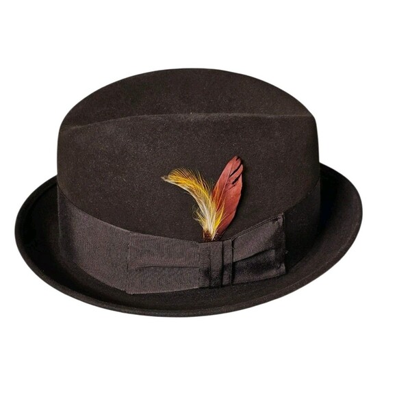 Henry The Hatter Detroit Mens Size 6 7/8 Brown Genuine Fur Felt Derby Fedora Hat - Picture 8 of 16